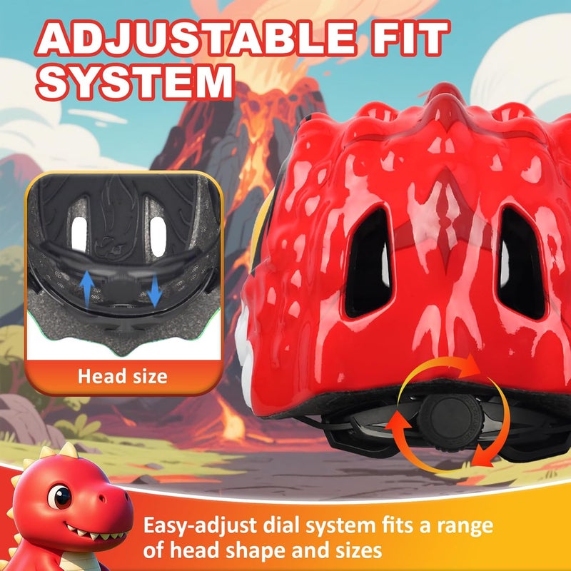 Bavilk Toddler Kids Bike Helmet,3D Dinosaur Helmets for Boys Girls Infant/Baby to Children 1/2/3/4/5/6/7/8 Years Old Lightweight Adjustable Multi-Sports Bicycle Scooter Skateboard Skating Cycling - Image 4